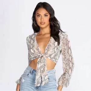 Windsor Sheer Snakeskin Tie-Front Top